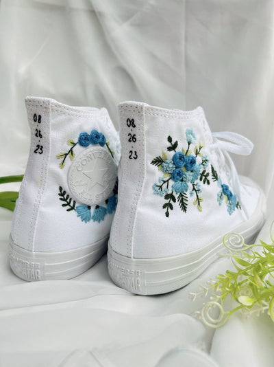 Blue Roses Wreath Converse Embroidery