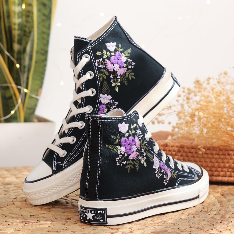 Purple Wildflower Converse Embroidery
