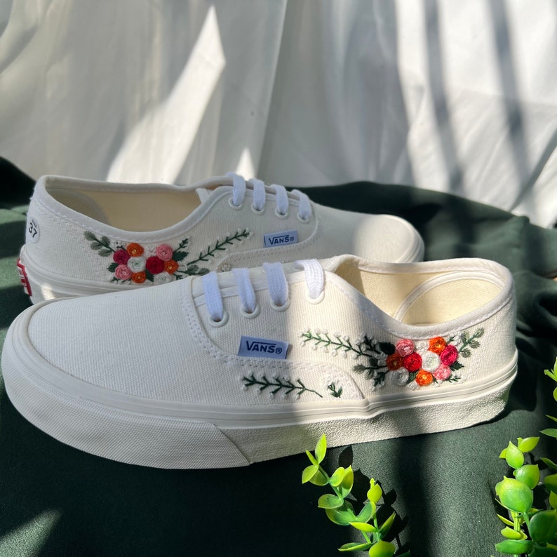 Embroidered Vans Bouquet Of Colorful Roses