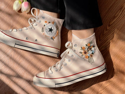 Orange & White Bouquet Converse Embroidery