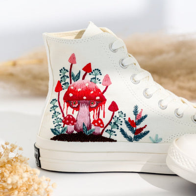 Red Mushroom Embroidered Converse High Top