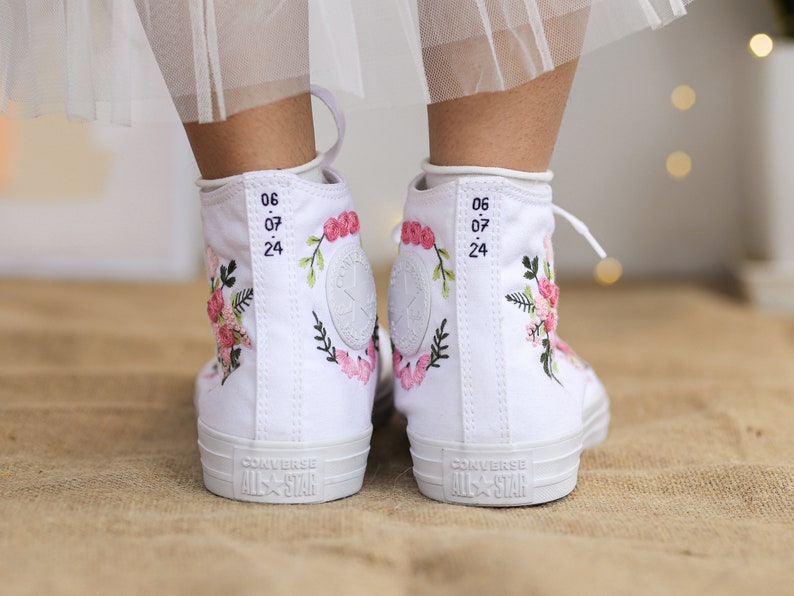 Pink Rose Bouquet Converse Embroidery