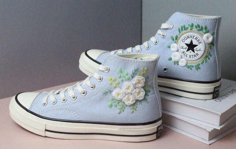 White Roses Converse Embroidery