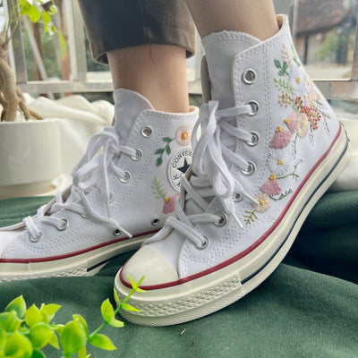 Pastel Cosmos Daisy Converse Embroidery