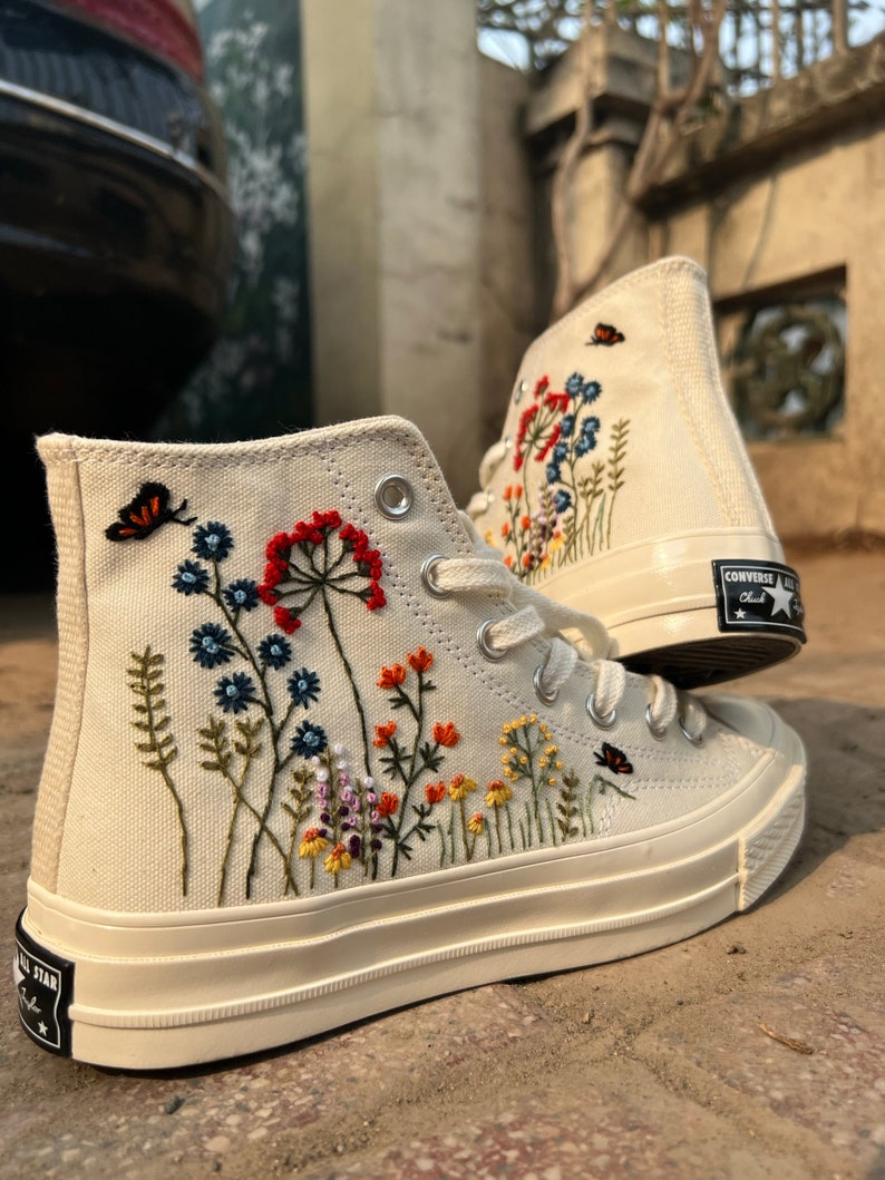 Embroidered Sneakers Colorful Flower Garden