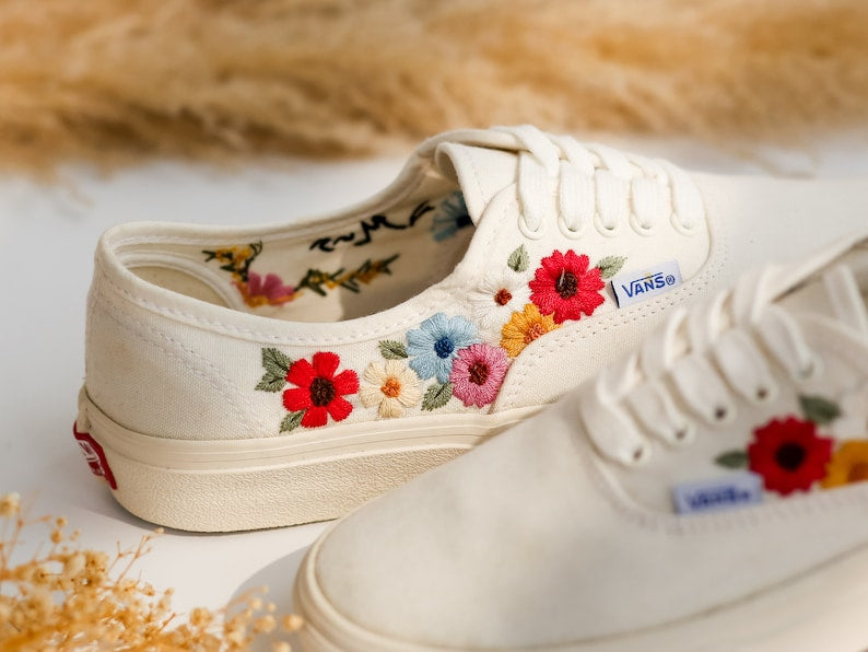 Color Flower Embroidered Vans