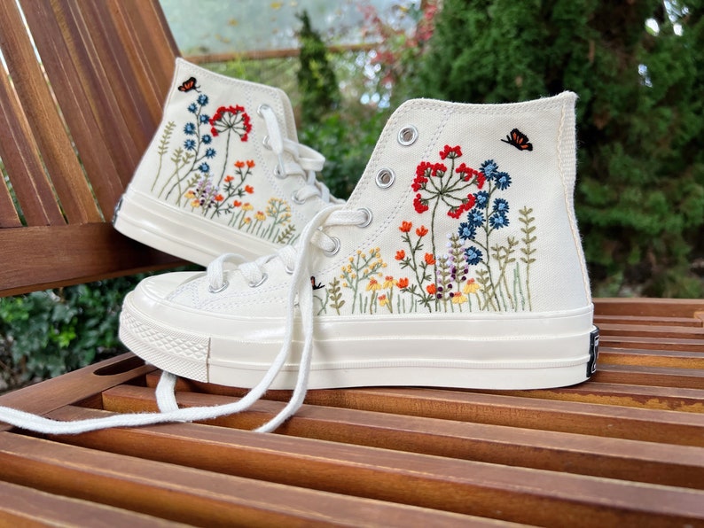 Butterflies and Wildflowers Converse Embroidery