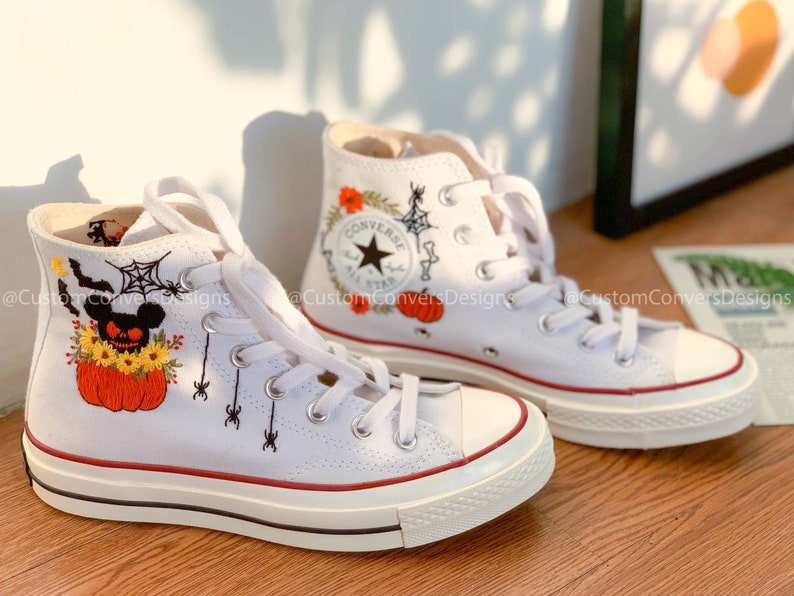 Embroidered Sneakers Basket Of Pumpkins And Sunflowers