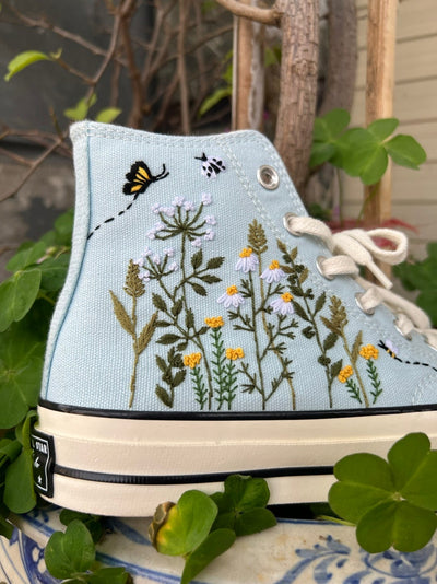 Wildflower, Bee, and Ladybug Converse Embroidery