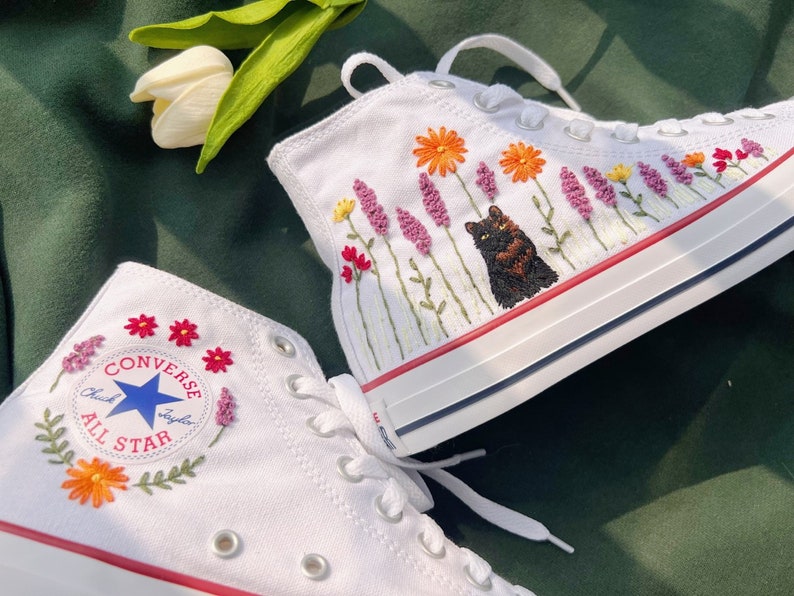 Cat and Wildflowers Converse Embroidery
