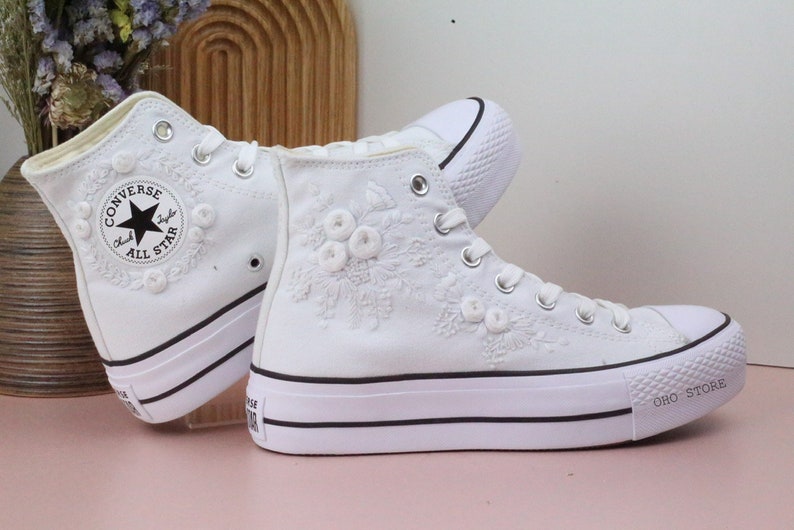 White Flowers Embroidered Sneakers