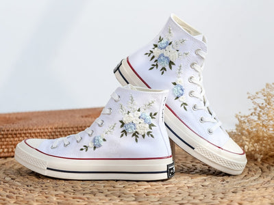 Blue Rose & Hydrangea Wedding Converse Embroidery