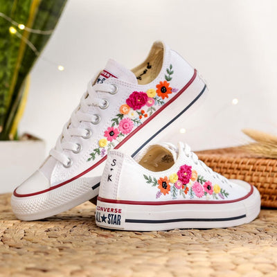 Bridal Flower Embroidered Converse Low Top