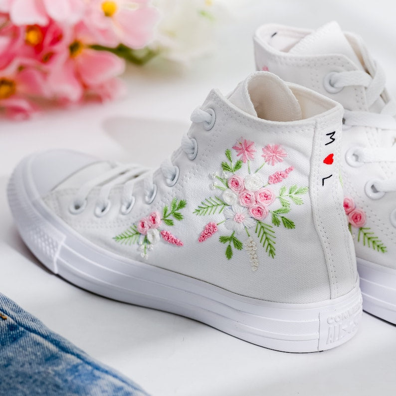 Wedding Flower Embroidered Converse Shoes