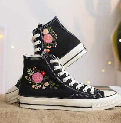 Pink Chrysanthemum Converse Embroidery