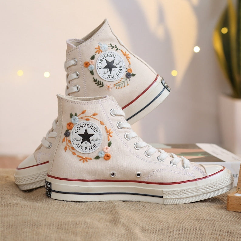 Flowers Embroidered Sneakers for Bride