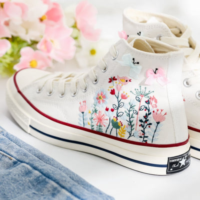 Bridal Flowers Embroidered Converse Shoes