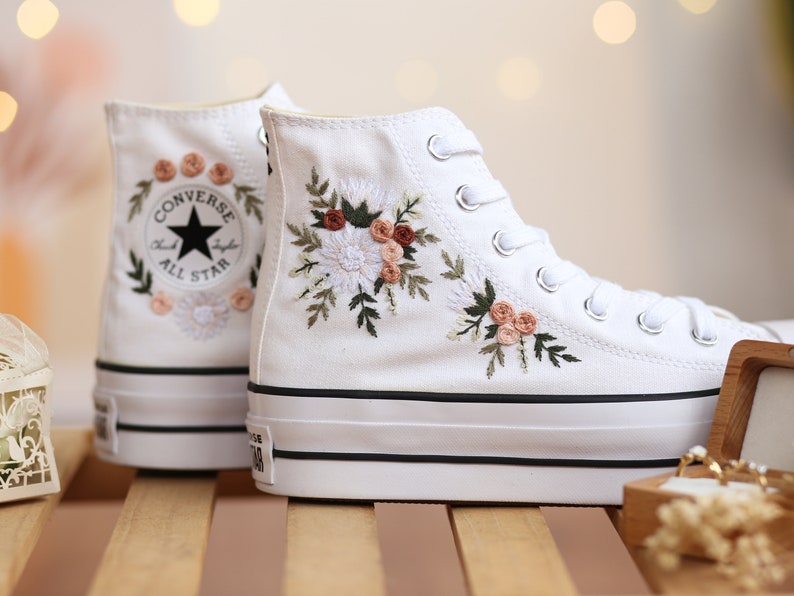 Peach Rose Bouquet Converse Embroidery