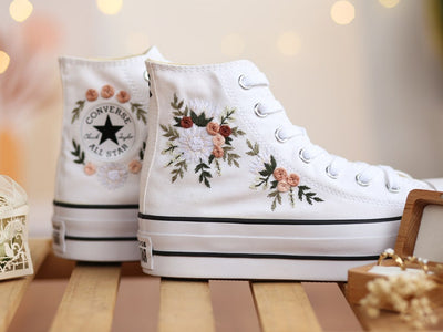 Peach Rose Bouquet Converse Embroidery