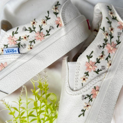 Embroidered Vans Sweet Light Pink Flower Garden