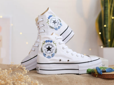 Blue Roses Wedding Converse Embroidery