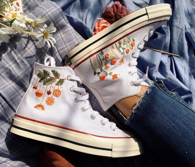 Orange Wildflowers Converse Embroidery