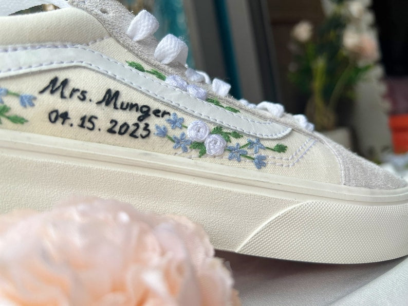 White Roses Wedding Converse Embroidery