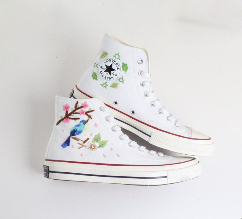 Cherry Blossom Bird Converse Embroidery