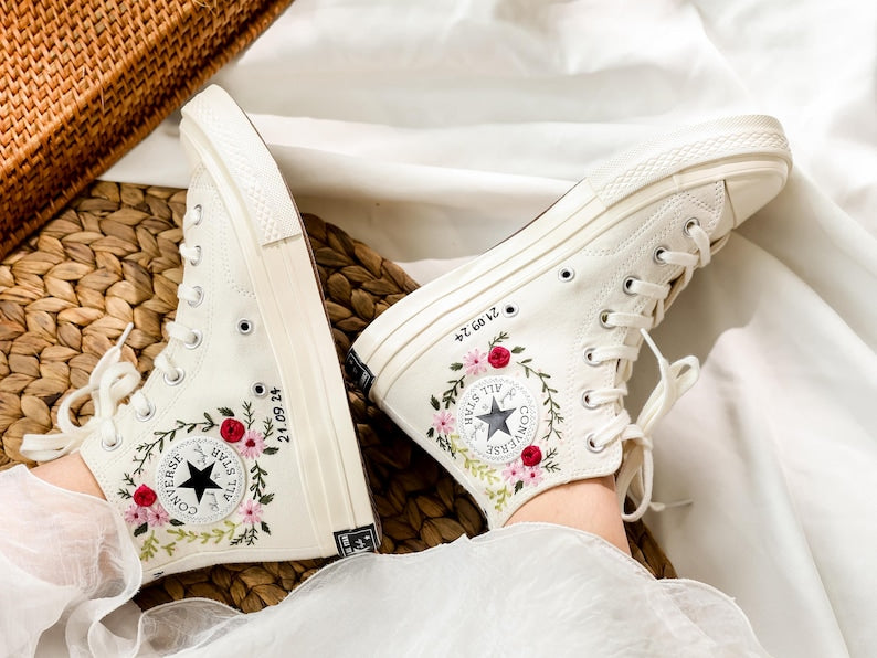 Rose Wreath Wedding Converse Embroidery