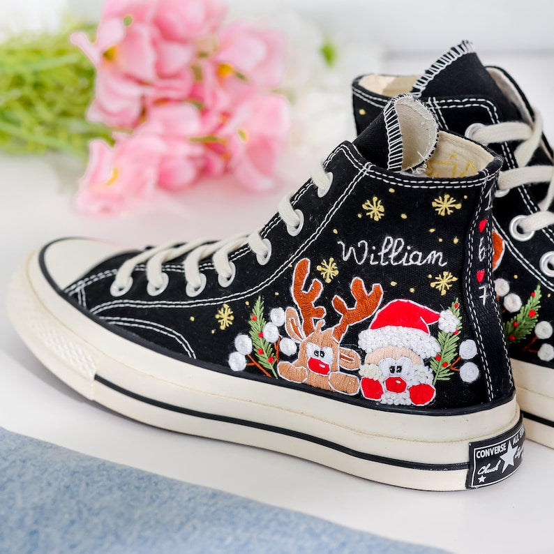 Reindeer Santa Embroidered Converse Shoes