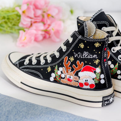 Reindeer Santa Embroidered Converse Shoes