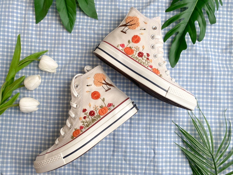 Bird and Flowers Converse Embroidery