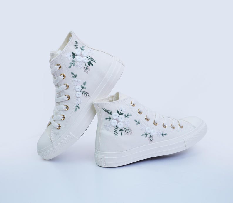 White Floral Wreath Converse Embroidery