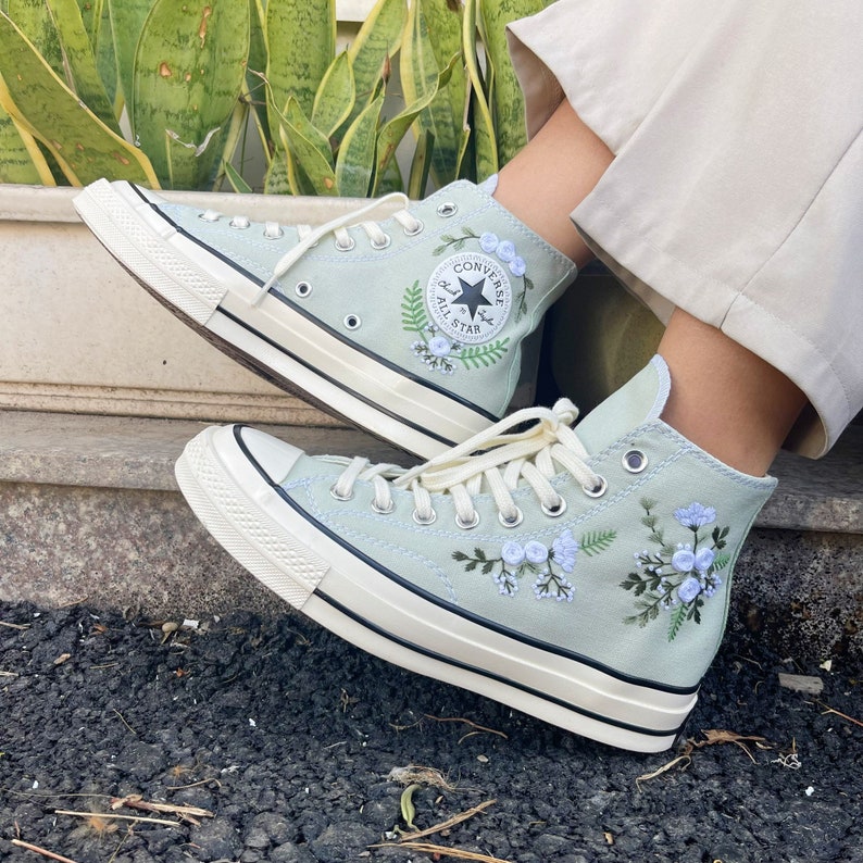 White Rose and Flower Converse Embroidery