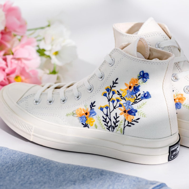 Wildflowers Embroidered Converse Shoes