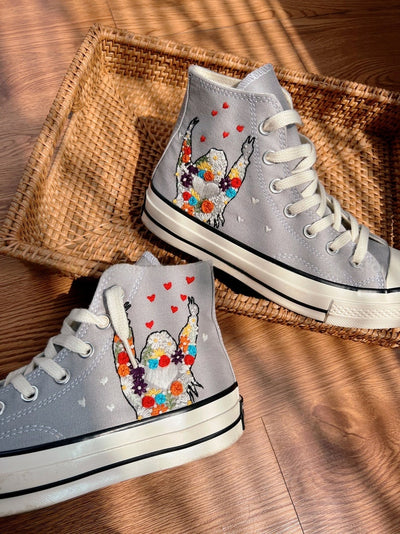 Colorful Girl & Floral Converse Embroidery