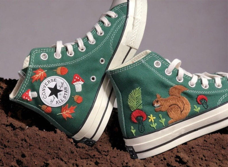 Squirrel Mushroom Converse Embroidery