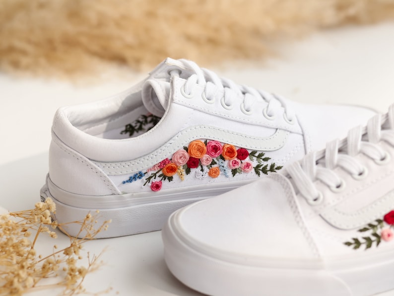 Color Flowers Embroidered Vans