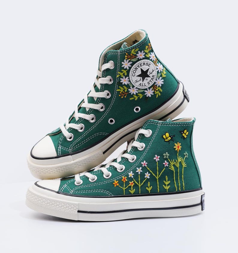 Flower, Bees Embroidered Shoes