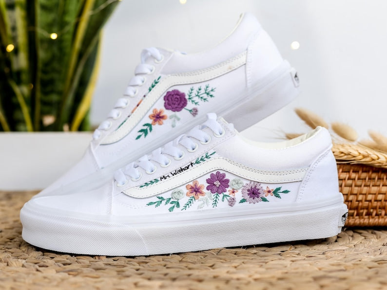 Purple Rose Wedding Converse Embroidery