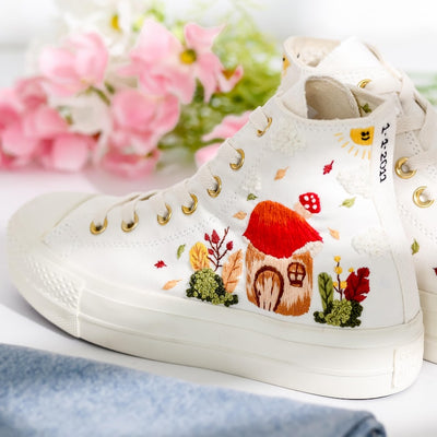 Mushroom House Embroidered Converse Shoes