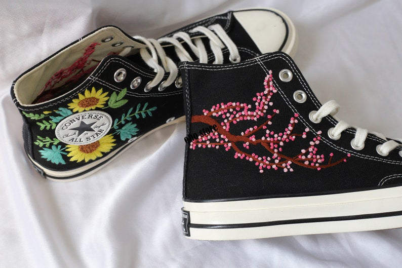 Cherry Blossom & Sunflower Converse Embroidery