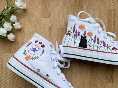 Cat and Flowers Converse Embroidery