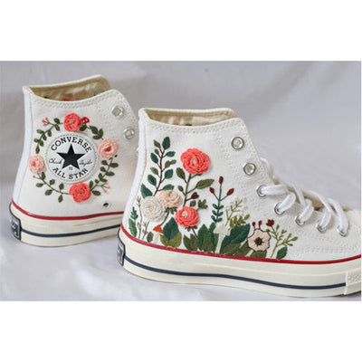 Coral Rose Garden Converse Embroidery