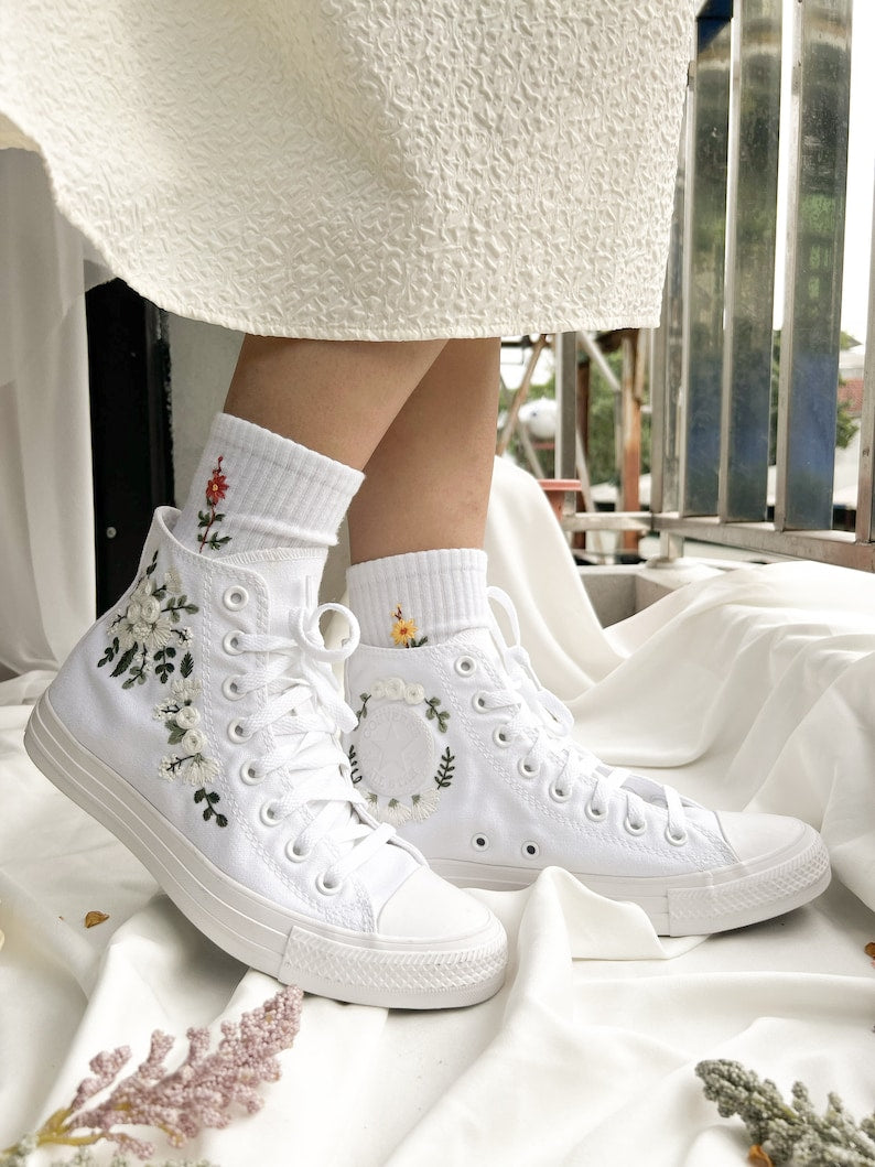 White Roses Wedding Converse Embroidery