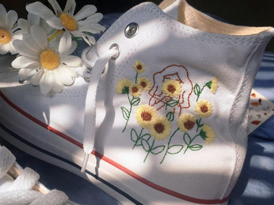 Sunflower Hand & Girl Outline Converse Embroidery