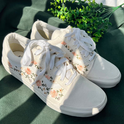 Embroidered Vans Sweet Light Pink Flower Garden