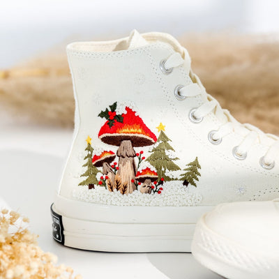 Christmas Tree and Mushroom Embroidered Converse High Top