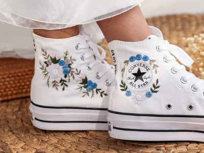 White Dahlia Wedding Converse Embroidery