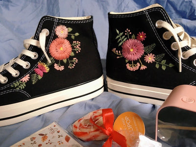 Pink and Yellow Flowers Converse Embroidery